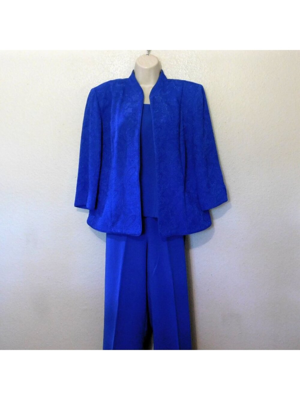 Prophecy 3-Piece Set Womens Size 12 Royal Blue Jacket Top Pants Polyester
